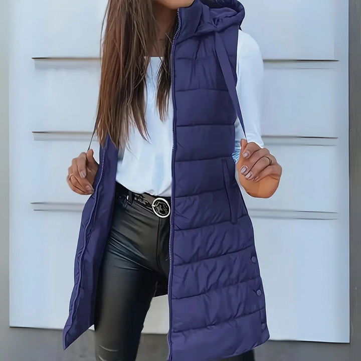 RAIN™ - Günlük Kolsuz Kapüşonlu Uzun Şişme Yelek
